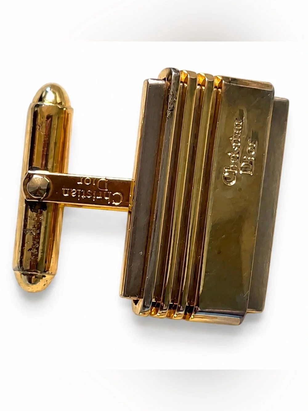 Vintage Christian Dior Signed Gold & Silver Tone Two Tone Cufflinks Mens